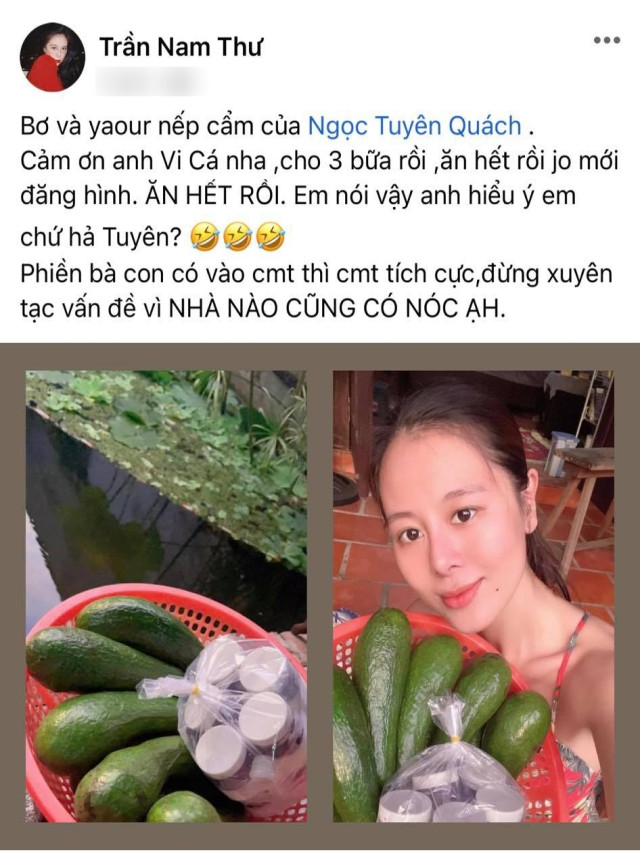 Quách Ngọc Tuyên gửi thức ăn cho Nam Thư, tiếp tế mùa dịch