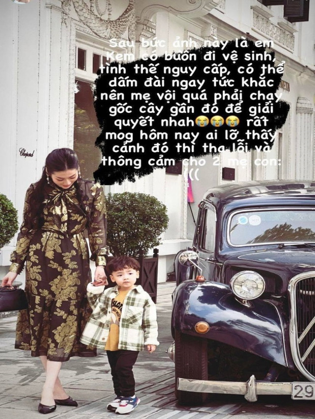 Á hậu Dương Tú Anh cho con tiểu bậy bên đường, phải vội vàng lên tiếng giải thích