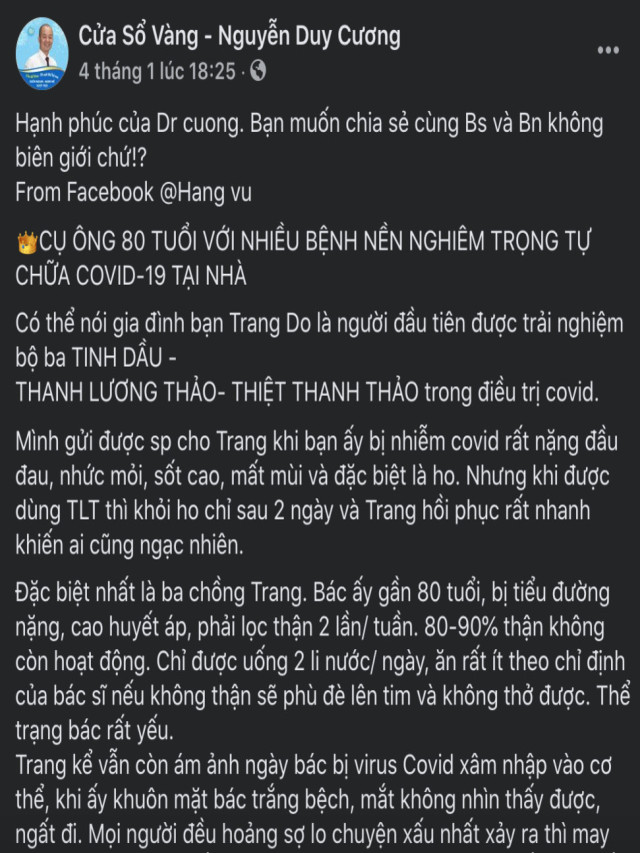 Nhiễu loạn thông tin bộ 3 “thần dược” của Dr Cương chữa khỏi COVID-19?