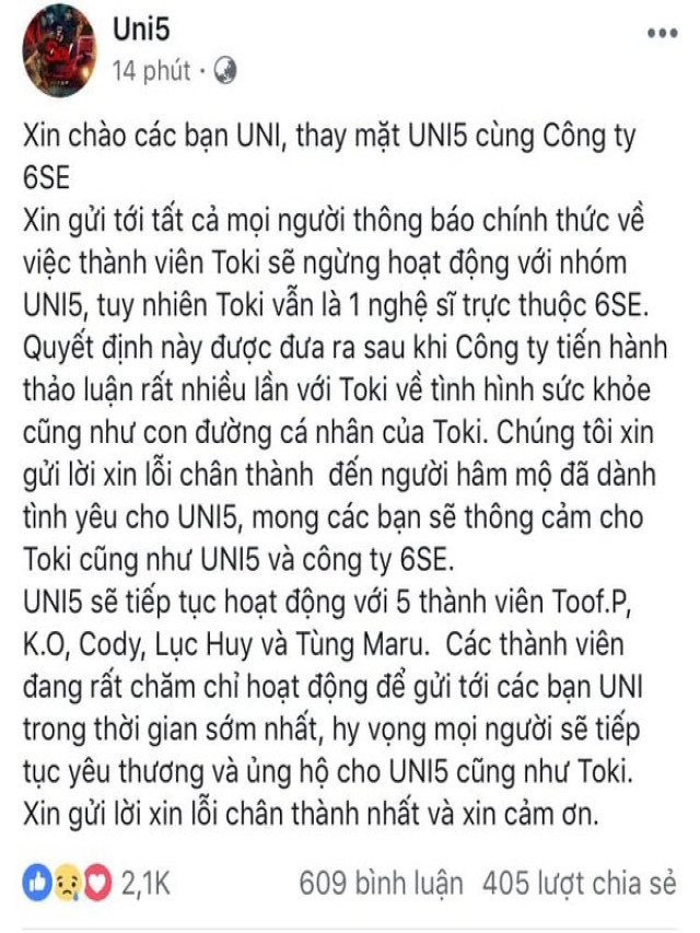 Uni5 chính thức mất đi thành viên đông fan nhất nhưng lý do anh chàng này rời nhóm không fan nào hài lòng nổi